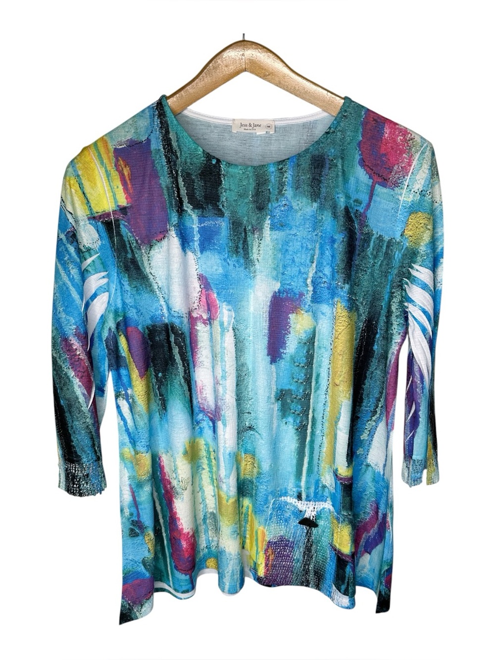 Jess & Jane Top Size Medium Abstract Multicolor Front Pocket Artsy Painterly